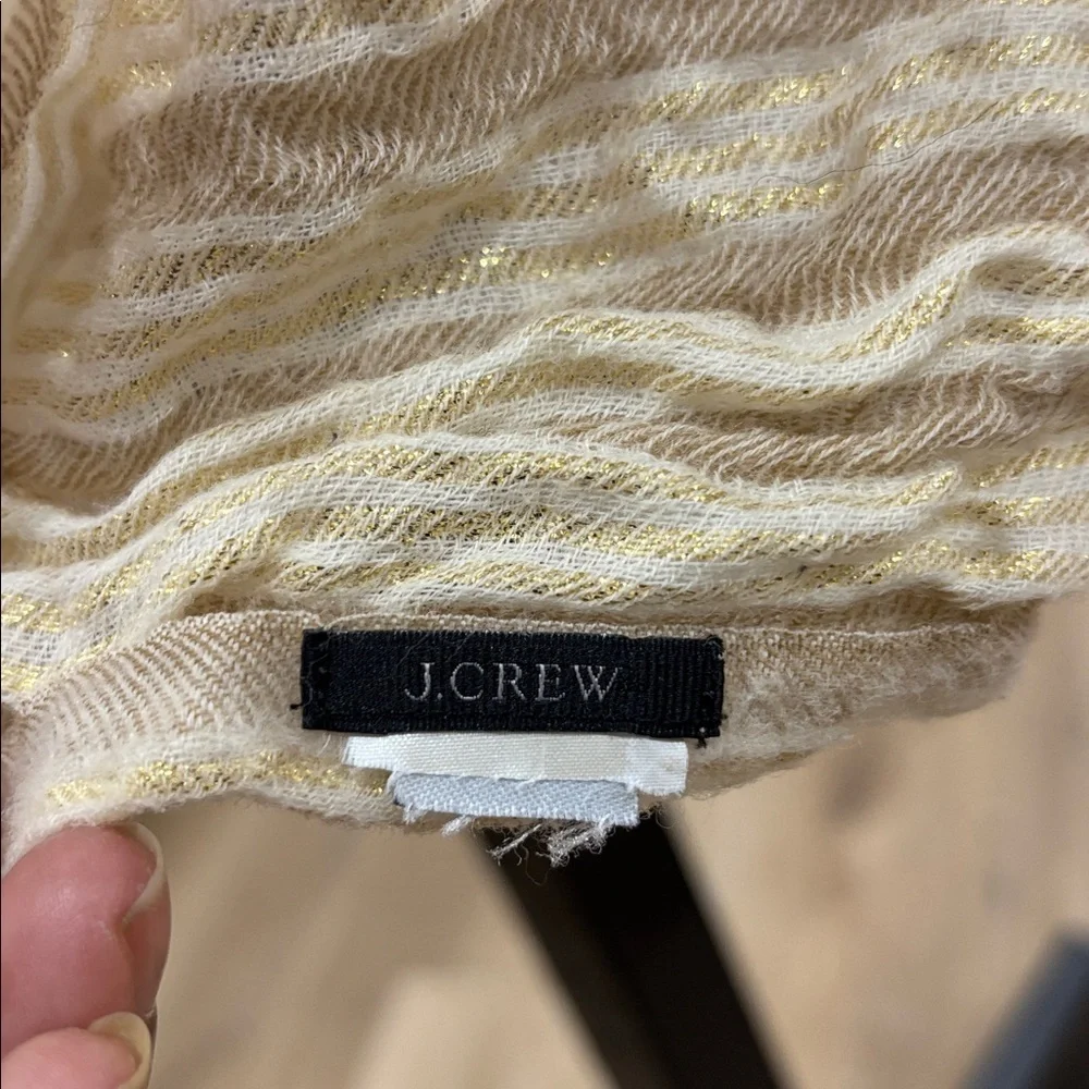 J. Crew Beige and Gold Shimmery Striped Scarf